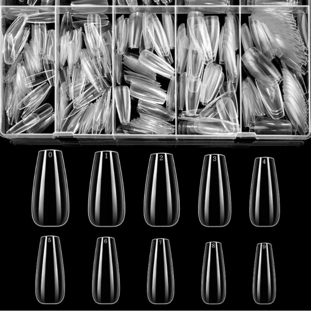 Ladybird 100-pc x 2 ARTIFICIAL NAILS TRANSLUCENT COFFIN SHAPED With CASE. - Picture 3 of 5